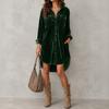 Women's Fashion Casual Velvet Shirt Dress with Pockets for Everyday Wear and Work