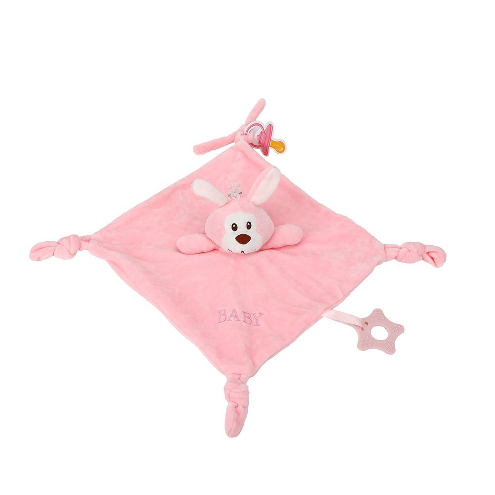 Newborn Comforter Plush Toy Soothing Baby Animal Handkerchief Soft Baby Towel BlanketPink Rabbit