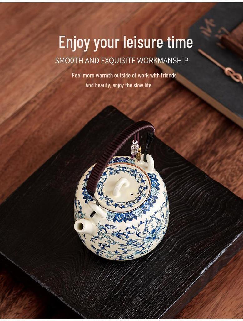 Portable Gongfu Tea Set with Kiln Handle: Travel Tea Brewer, 1 Pot, 3 Cups
