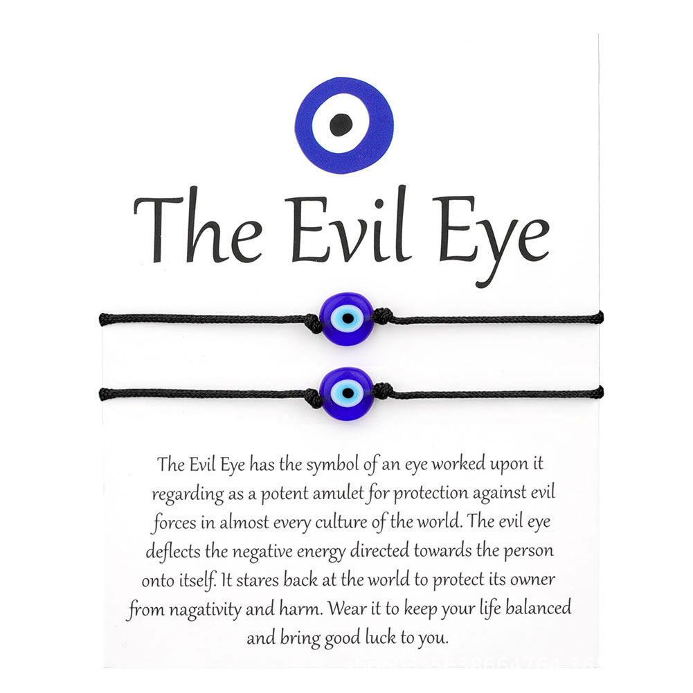 Červeno-černý pletený náramek s okem zla - Ochranná ruční šňůrka pro páry