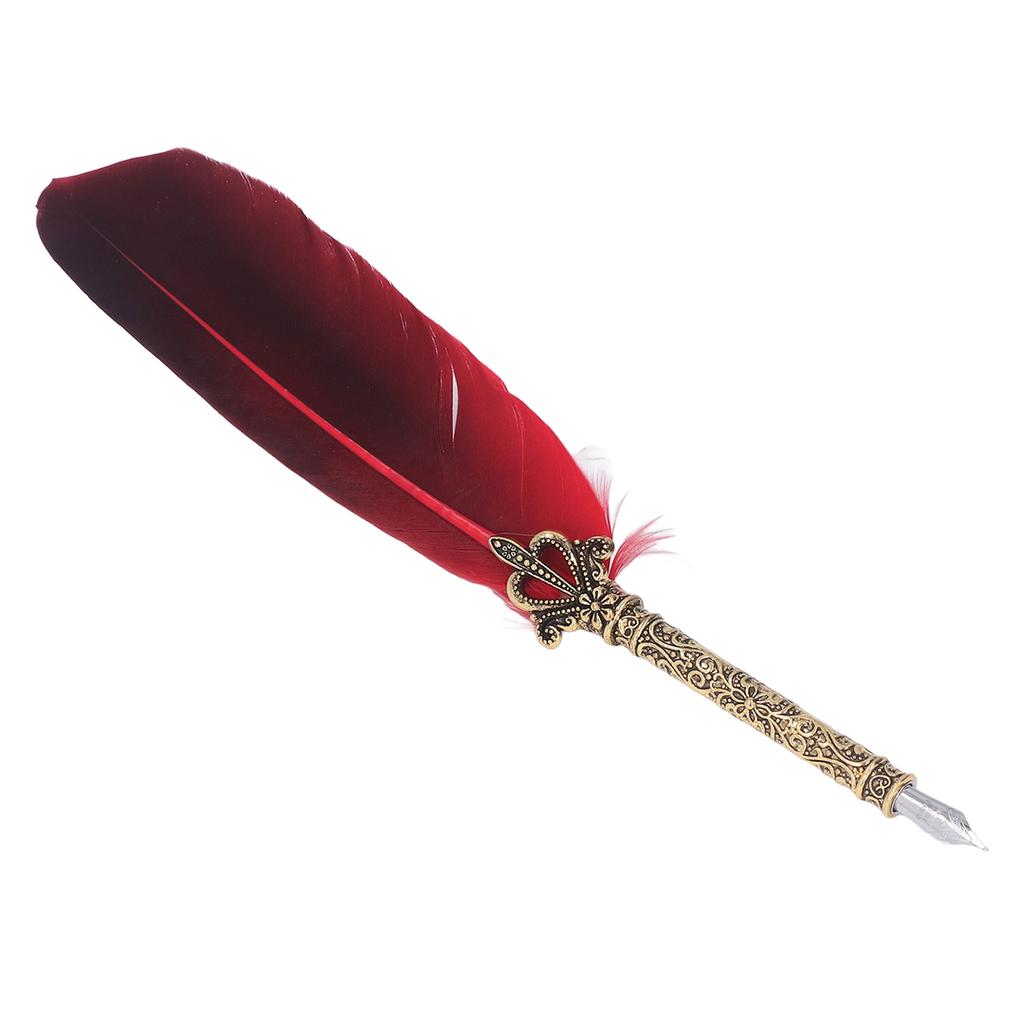 Quill Pen Zinc Alloy High Smoothness Elegant Colors European Retro Style Feather Pen for Writing Drawing Red