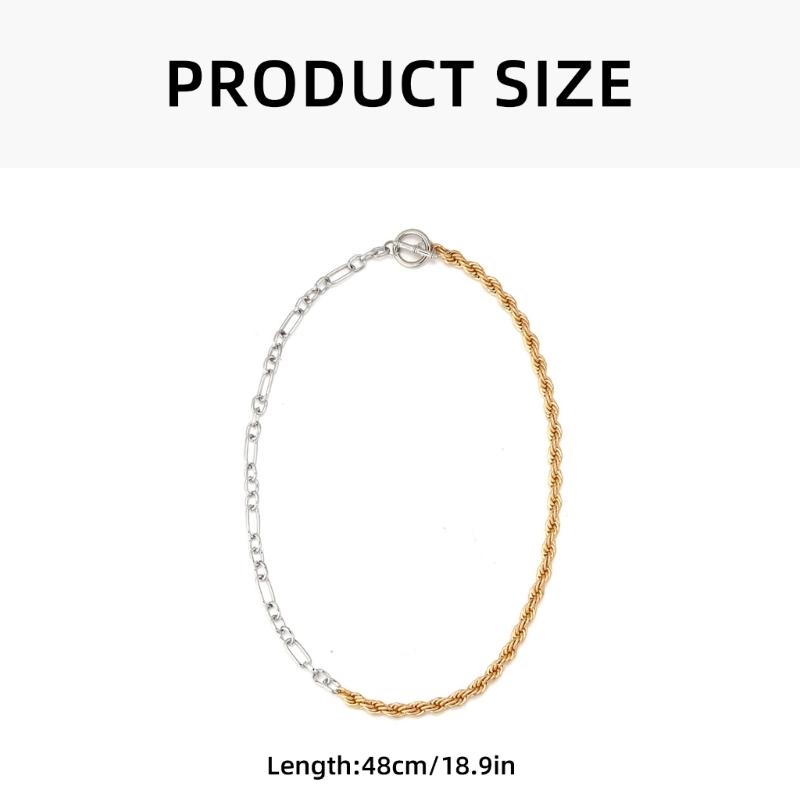 Women Asymmetric Gold Silver Necklace Unisex Chain Necklace Fashion Jewelry Stylish Collarbone Chain Metal Texture