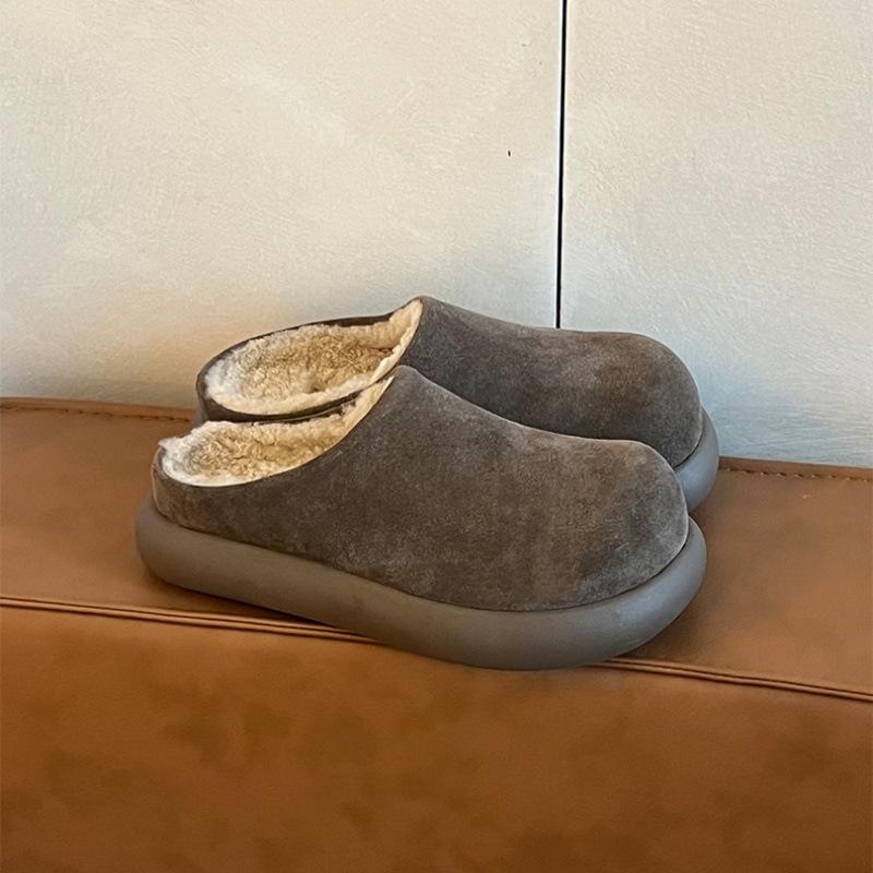 Cattle Cashmere Big Potato Birkenstocks Thick-soled Bag Head Half-towed Fluffy Slippers Women Wear Muller Slippers In Winter