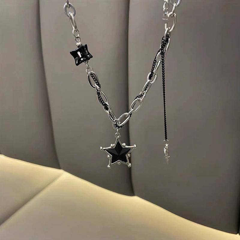 Gothic Punk Black Color Star Pendant Tassel Necklace Suitable For Men And Women Hip-hop Creative Daily Jewelry Gifts