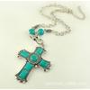 Vintage Cross Pendant Necklace Men Women Turquoise-Inlaid Alloy Snake Chain Statement Jewelry