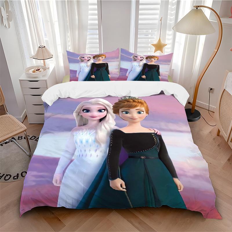 3pcs Elsa & Anna Frozen II Princess Print Cover Set Ultra Soft, Breathable, and Comfortable Bedding with Stylish Design for Bedroom and Guest Roo