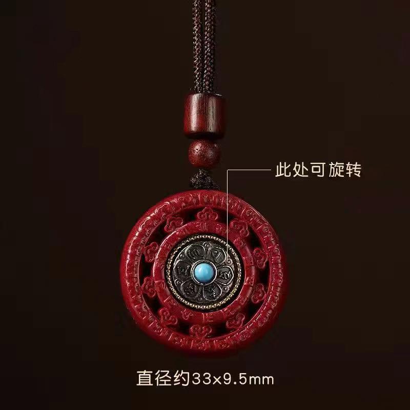 Natural Purple Gold Sand Cinnabar Pendant Necklace for Men and Women, Six-character Mantra Rotating Prayer Bead Pendant, Auspicious Amulet for Peace