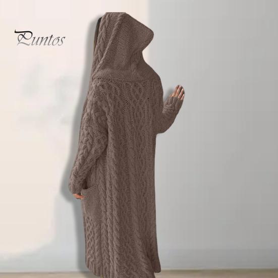 Jachetă de pulover pentru femei, cu buzunare, lungime mijlocie, tricotată cu glugă, textura răsucită, culoare uni, jachetă cu mânecă lungă, mărime, groasă, îmbrăcăminte exterioară zilnică pentru navetă