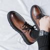 Fashion Black British Style Thick Bottom Round Toe Patent Leather Shoes Work Shoes Handmade Casual Formal Oxford Shoes Lace Up Men Shoes