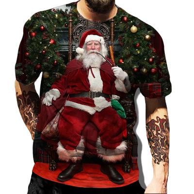 Święty Mikołaj Drukowany 3D Wzór Choinki Popularny Street Męska Koszulka Casual W Europie i Ameryce