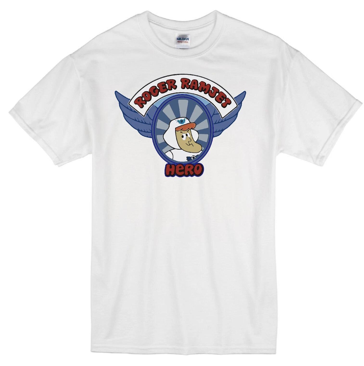 

ROGER RAMJET CARTOON ANIMATION PILOT AIRPLANE HERO RETRO TV WHITE T-shirt XL