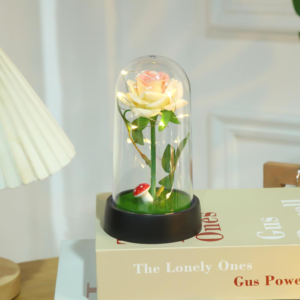 Eternal flower with glass cover, Valentine's Day Qixi Festival gift, creative desktop ornament atmosphere night light