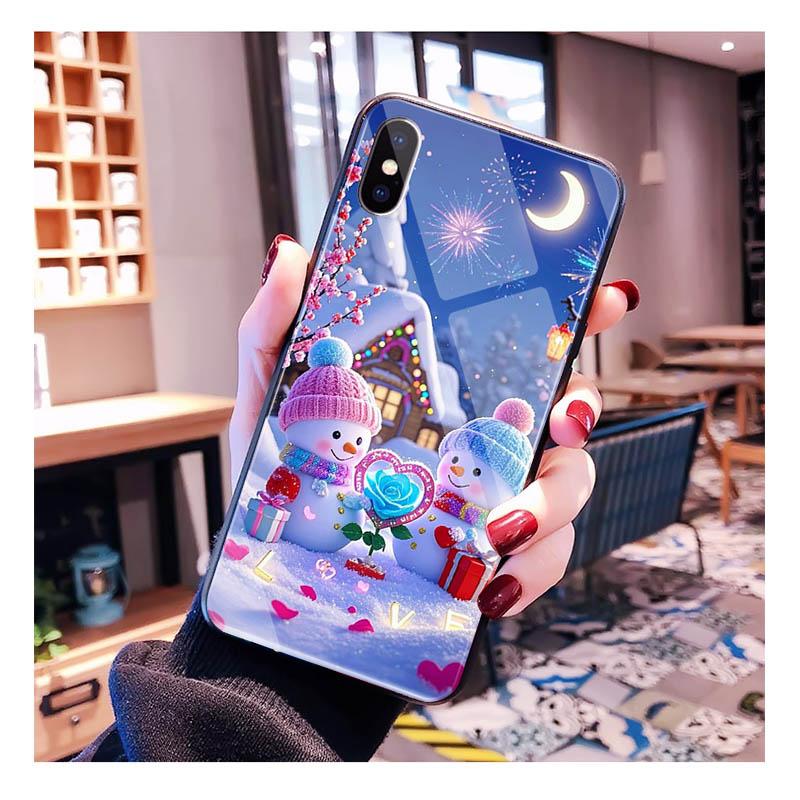 Glass phone case For Samsung S25 S24 S23 S22 Ultra S24 Plus A55 A16 A54 A15 A56 A36 S25 FE Christmas Snowman