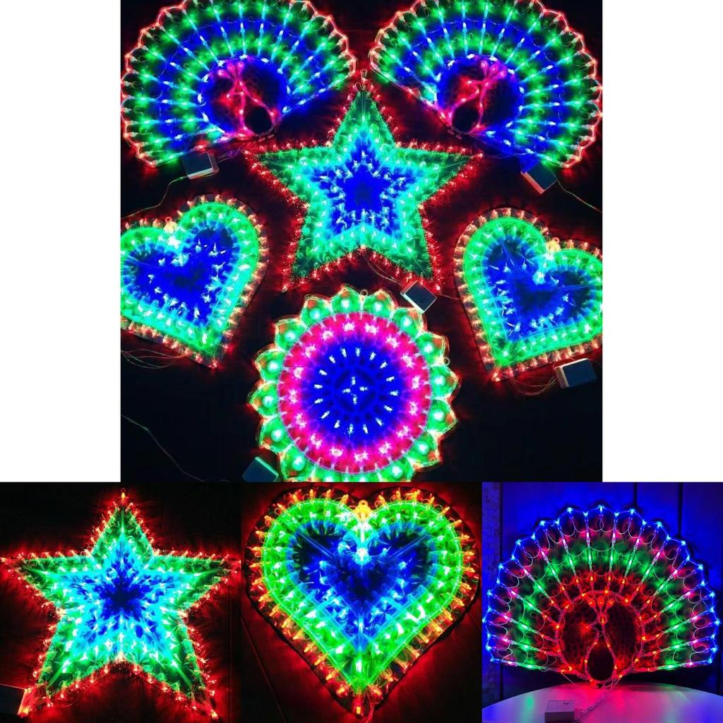Sunflower Star Peacock Heart Shape Led Lantern String Lights With Colorful Decorative Shapes For Holiday Party Decor