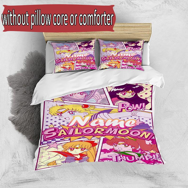3pcs Duvet Cover Set (1*Duvet Cover + 2*Pillowcase, Without Core), Custom Name Sailor Moon Pattern Bedding Set, Home Bedroom Decor Gift