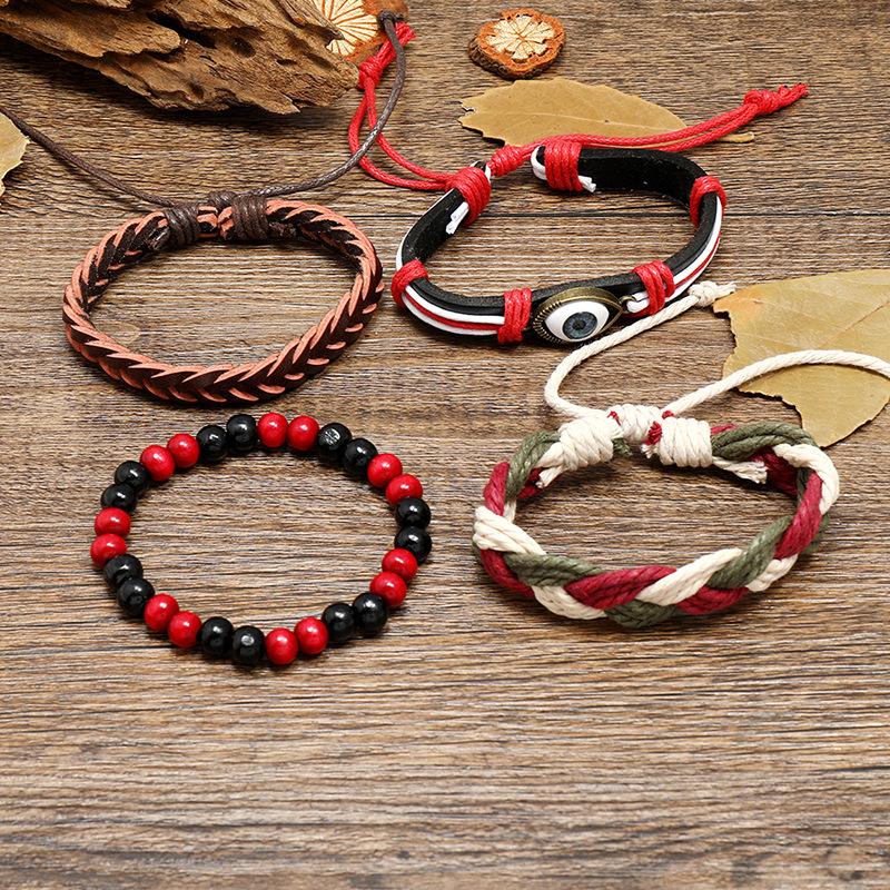 Bohemia Indian Style Charm Bracelet Handmade Woven Multilayer Leather Bracelet Evil Eye Bracelet for Men and Women