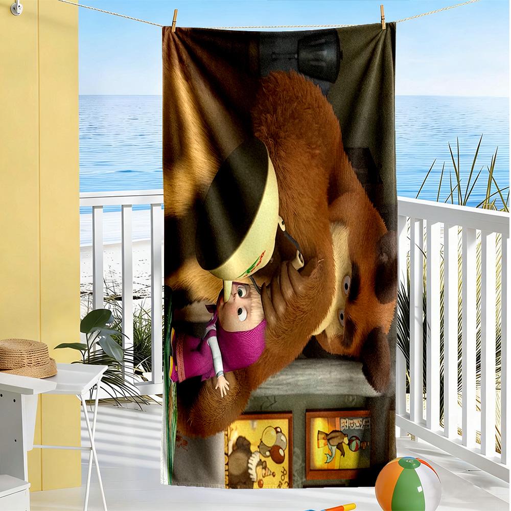Masha Bear Beach Towel High Absorbency & Quick-Dry Comfortable Lightweight Suitable for Sports, Travel, Swimming, Yoga, Bathroom, Beach, And Pool