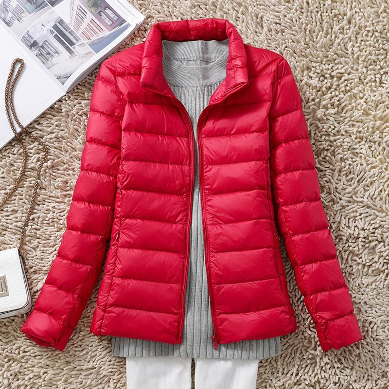 Womens Lightweight Packable Down Jacket Thin Short Puffer Coat With Stand Collar Slim Fit