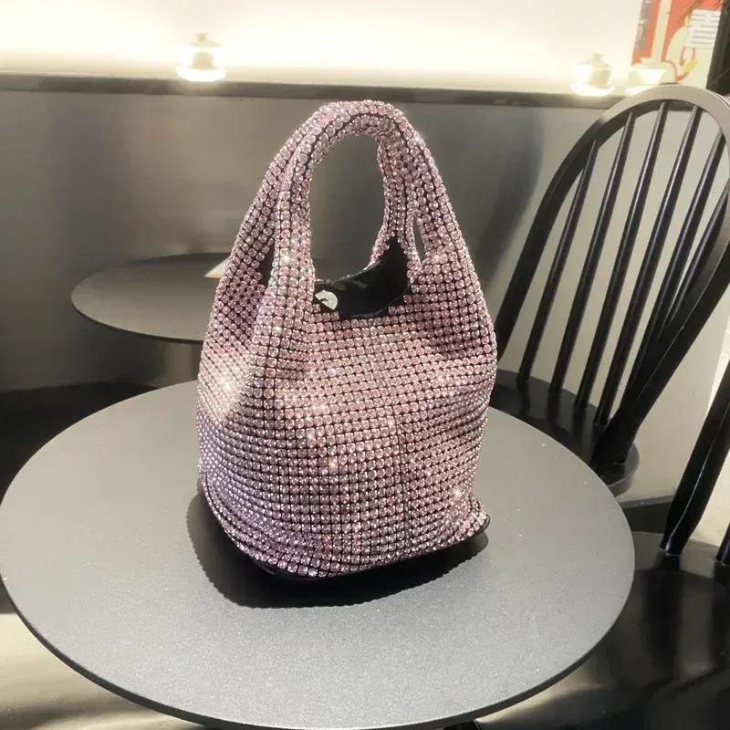 Rhinestone-Filled Bag Women'S Diamond-Studded Dinner Bucket Bag Rhinestone-Studded Chain Bag Shiny Hand-Held Crossbody Bag