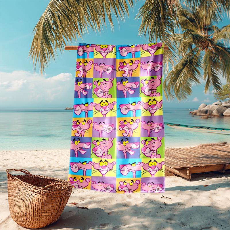 Retro Pink Panther Cartoon Druck Strandtuch Weiches Strand-Outdoor-Pool-Handtuch Schnelltrocknendes Badetuch Schwimm-Druck Außen-Picknick-Strandmatte Strandtuch