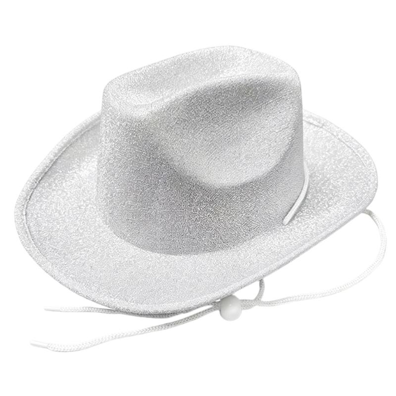 Kids Glitter Western Panama Hat Party Accessory with Broad Edge and Pinched Top for Costume Shows, Dance Recitals, Photo Fun