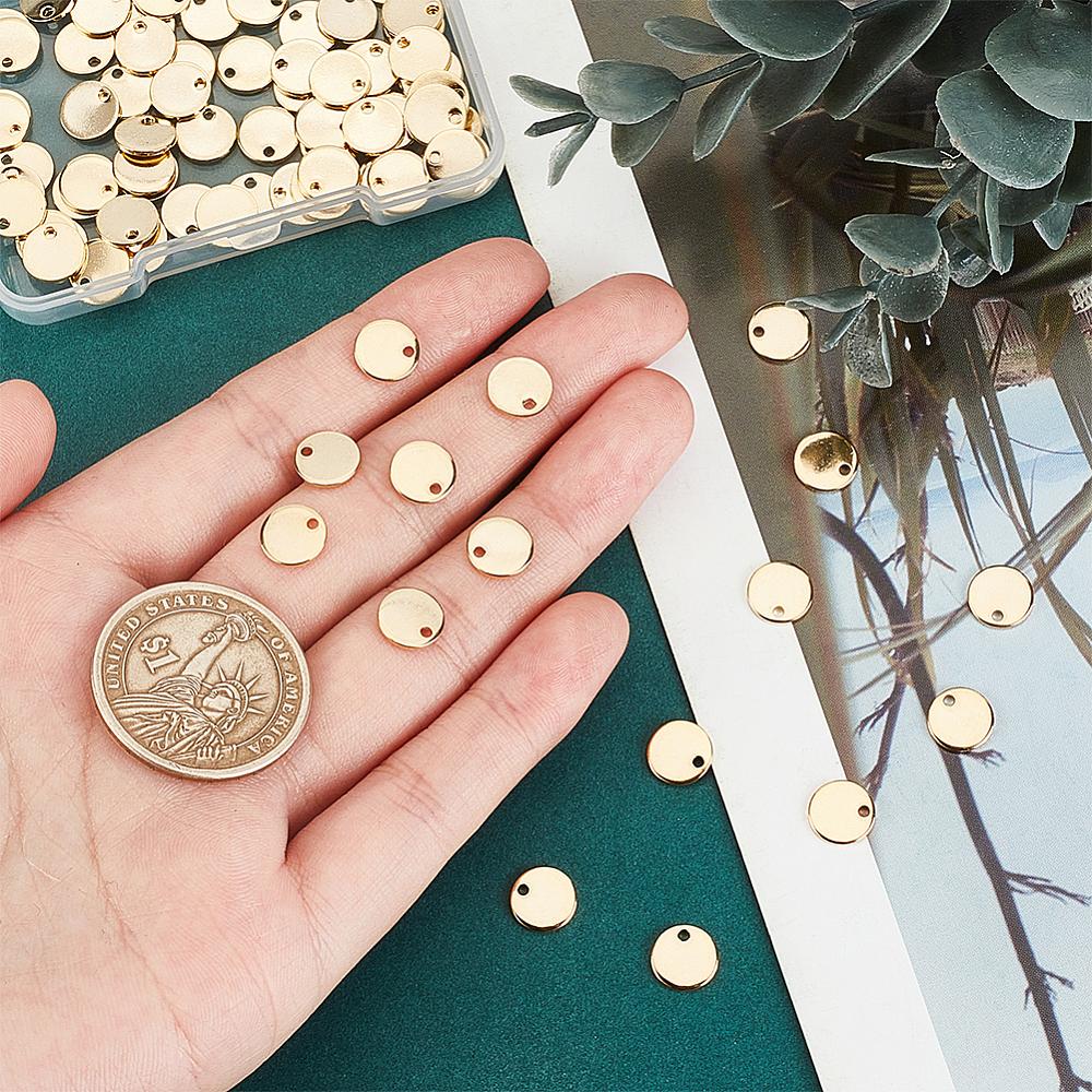 100Pcs 304 Stainless Steel Charms Stamping Blank Tag Flat Round Golden 8x1mm Hole: 1.4mm