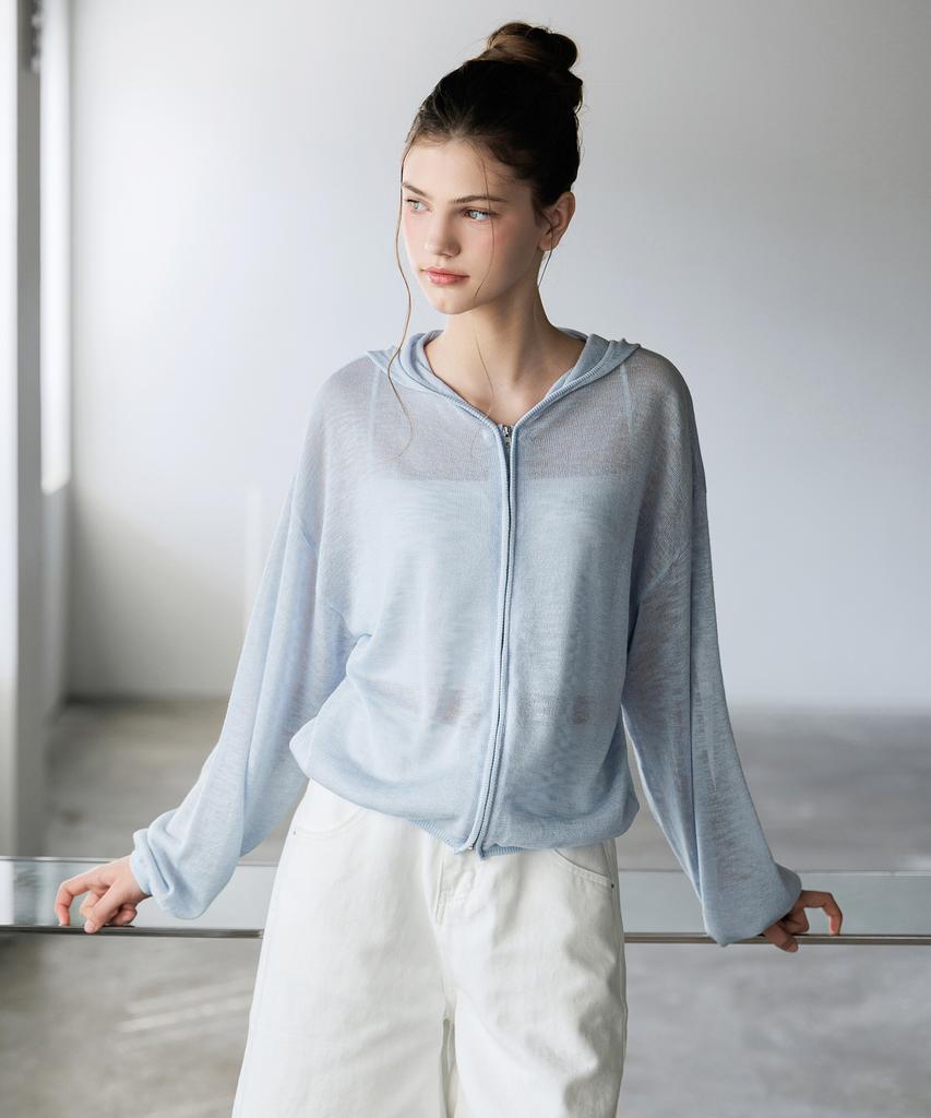 Hyfve Sun-Blocking Sheer Hooded Zip-Up Cardigan