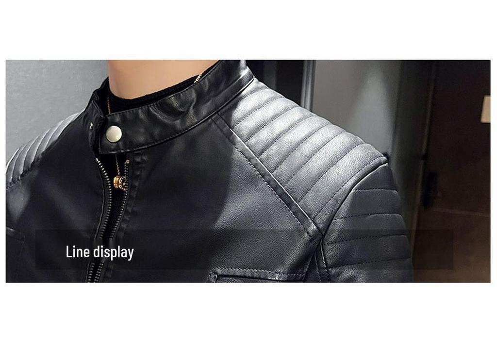 Men's Autumn Winter PU Leather Flight Jacket - Stand Collar, Casual, Trendy Motorcycle Outerwear, Plus Size Available.