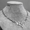 Hip Hop Personality Sliver Color Hollowed-out Flame Totem Heart-shaped Cross Thorny Chain Collar Necklace for Women Men Jewelry