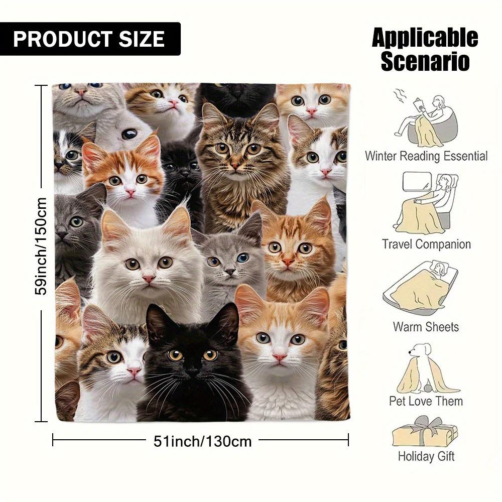 Cute Cats Fleece Blanket 3D Cat Faces Design Soft Cozy Throw Home Decor for Living Room or Bedroom Gift for Cat Lovers60x80