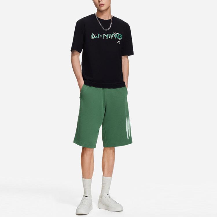 Li Ning Sports Fashion Series Letter Logo Round Neck Pullover Short Sleeve T-Shirt Unisex T-Shirt Black AHSSC35-1