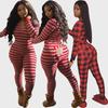 Red Plaid Women's Jumpsuit with Long Sleeves and Pants