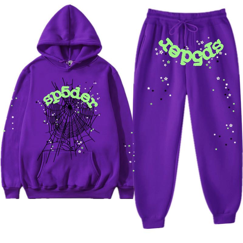 European and American Trendy Hip-hop Singer Letter Sp5der Printed Couple Sweater Men's and Women's Hoodies Sweatshirt Set