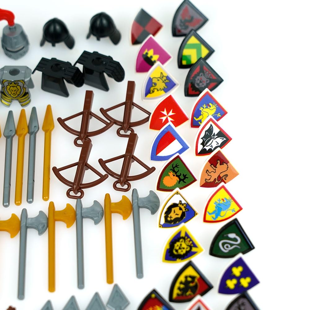 Medieval Knight Weapon Armor Parts Helmet Sword Shield Bow and Arrow Building Blocks Accessory Kit for Soldier Figures Castle Equipment Set