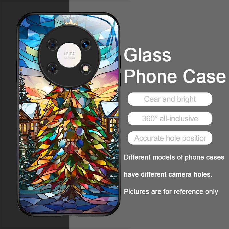 

Artistic Cartoon Christmas Tree Pattern Tempered Glass Phone Case for Huawei Nova 13 12 SE 11 10 Pro Mate 40 30 P60 P40 5G Cover Huawei Mate 50
