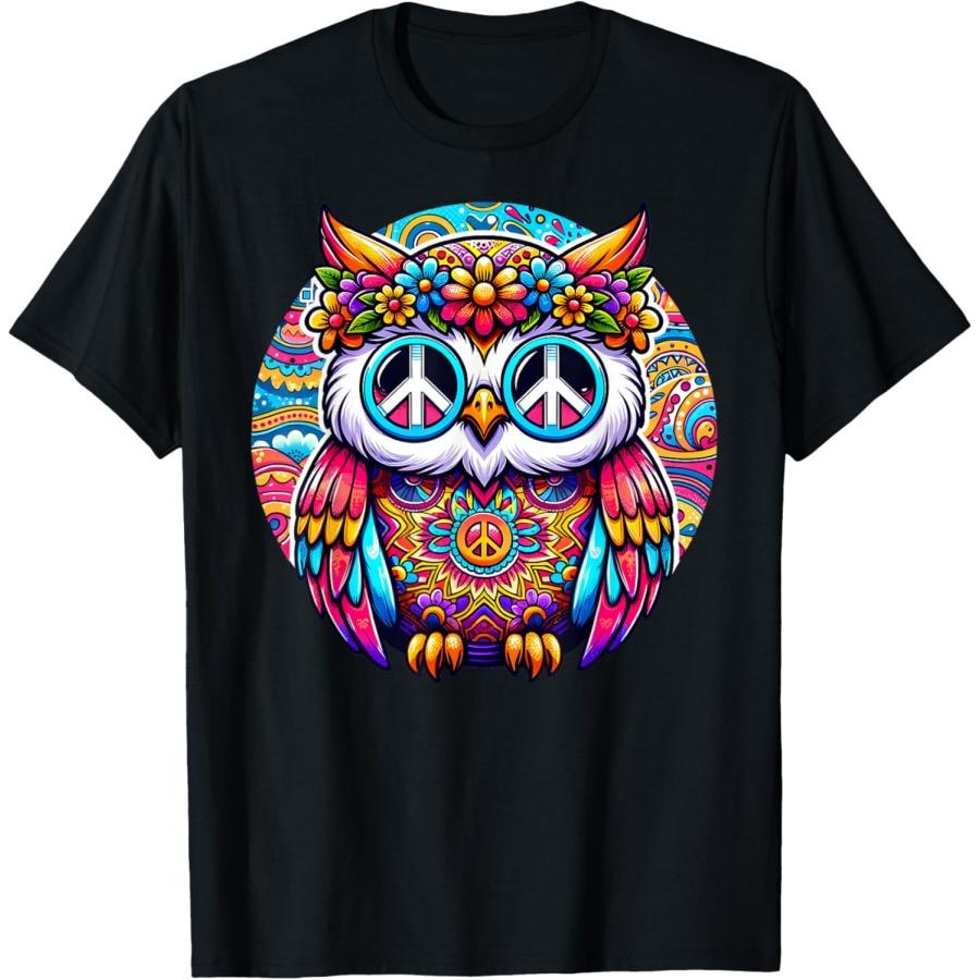 Psychedelic Peace Owl Love Colorful Harmony Unity Positivity T-Shirt XXXXXL чёрный