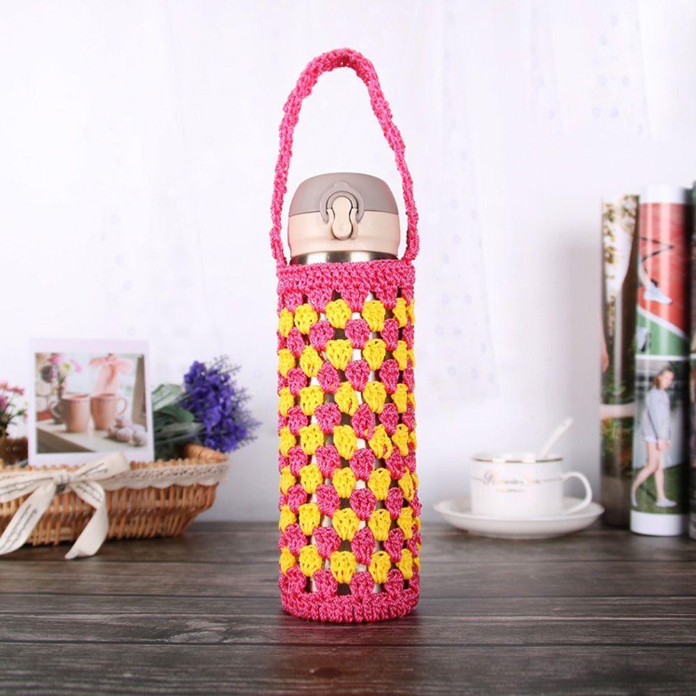 

With Strap Phone Bag Knitted Cup Pouch Cup Sleeve Water Bottle Cover Water Bottle Carrier Bag розы красного