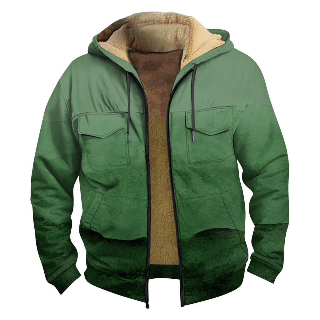 Men'S Winter Zipper Hooded Fleece Sweatshirt With Patch Pocket Casual Jacket