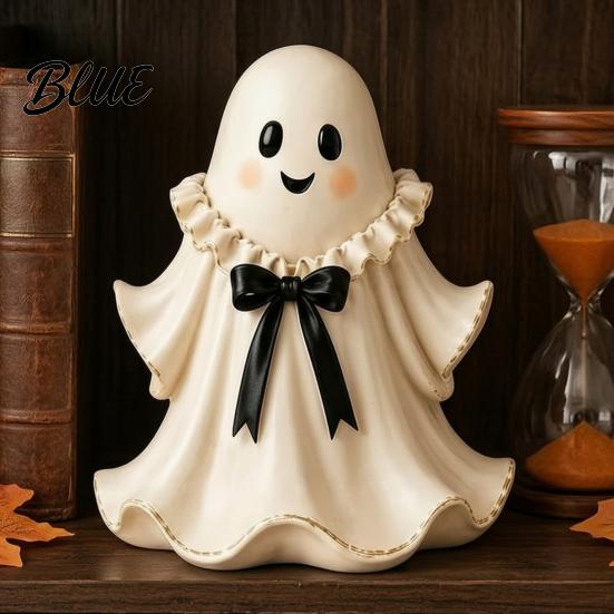 Ghost Figurine for Fireplace Halloween Resin with Wicker Basket Cute Tabletop Unique Gift Ideas Decor Holiday Ornament Organizer Entryway
