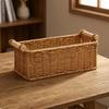 Compact Imitation Rattan Storage Basket | Woven with Wooden Handles, for Countertop S