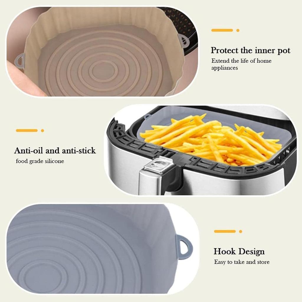 Silicone Air Fryer Liners Reusable Baking Tray Cooking Oven Accessories Round Basket Pot Bowl With Side Handles
