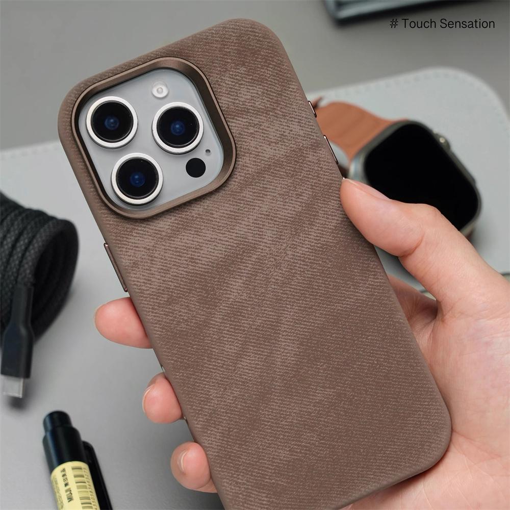 Luxury Metal Lens Magnetic Fiber Leather Case For iPhone 17 Pro Max 16 15 14 13 12 Air MagSafe Wireless Charge Shockproof Cover