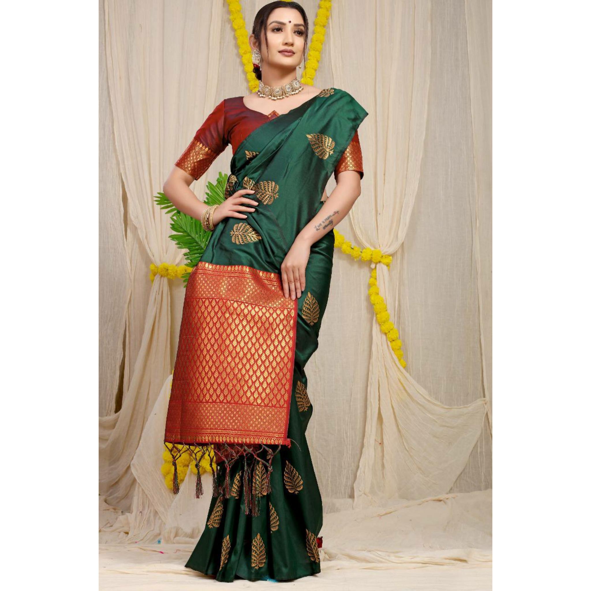 

Индийское традиционное мягкое шелковое сари личи с жаккардовым плетением