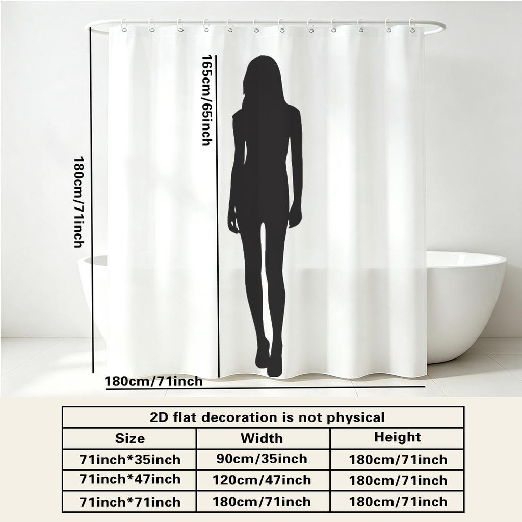 2D Flat, 2D Flat Shower Curtain, 1pc, Black with Gray-Toned Peony Floral Print, Dark Vintage Floral Art Style,, Includes Hooks,
