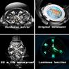 OLEVS 7051 Fashion Men's Watch Leather Strap 30M waterproof Hollow HD Luminous Automatic Mechanical Wristwatch for Men