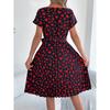 Spring Summer O Neck Printed Casual Short Sleeved Pleated Women Dress Loose Fashion Elegant A-line Party Lace-up Dresses Simple Women's Clothing