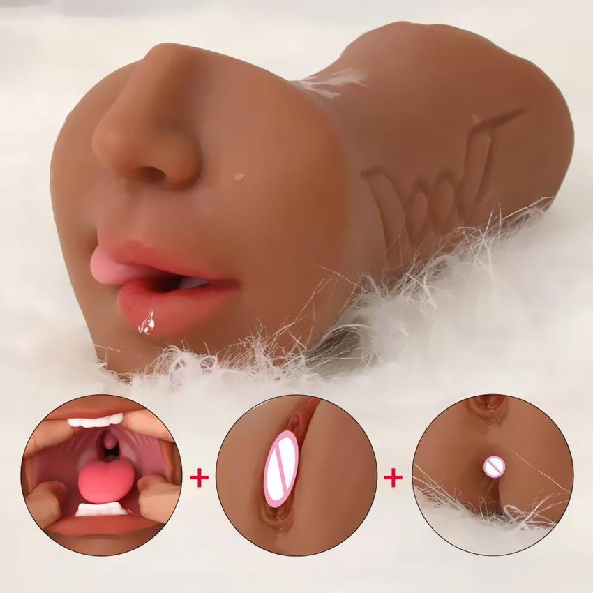 Realistický 3v1 Pánský masturbátor - Oboustranný design s orální, vaginální a anální rukávkou pro realistický pocit