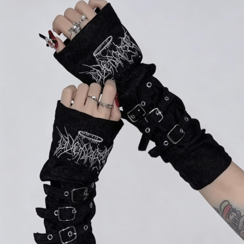 Polyester Half Finger Arm Warmers Embroidered Design Arm Covers Sun Protection Gloves  Unisex