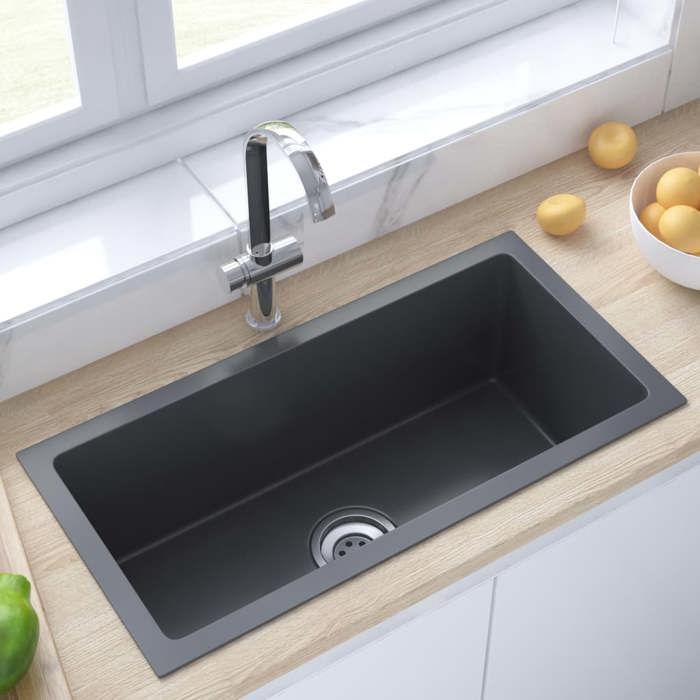 Évier de cuisine à poser VIDAXL - Noir - 1 bac - 60x30x20cm - Acier inoxydable brossé - Qualité alimentaire