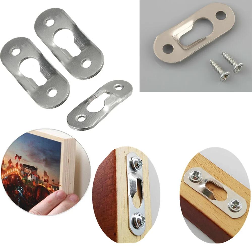 Sourcing Map 50 Ganci Per Cornici A Buco Della Serratura In Metallo - 37x14mm Con 100 Viti - Staffe Resistente Per Specchi, Quadri E Foto - Argento